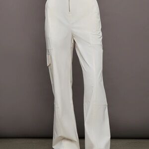 Cream High-Waisted Track Pants with Relaxed Fit